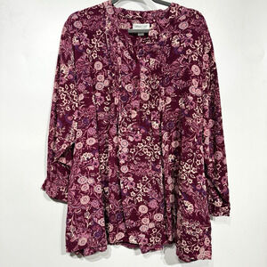 Coldwater Creek Women's Floral Tunic Top Sz 3X Pink Multi Pockets Boho Cottage